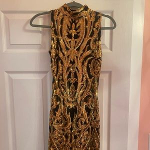 Sequin feather mesh dress